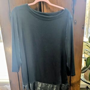 Chico's Travelers Charcoal Gray Top With Sequins Hem- 3/4 Sleeve Top XL